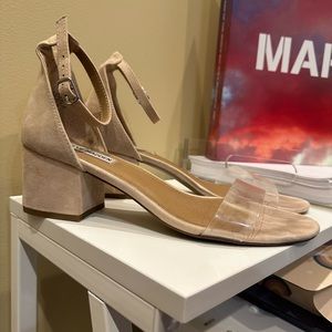 Steve Madden Nude w/ Clear Strap Heels - Women’s Size 9.5